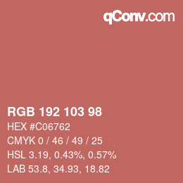 Color code: RGB 192 103 98 | qconv.com