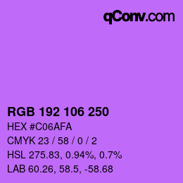 Color code: RGB 192 106 250 | qconv.com
