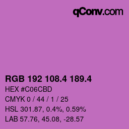 カラーコード: RGB 192 108.4 189.4 | qconv.com