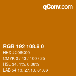 カラーコード: RGB 192 108.8 0 | qconv.com