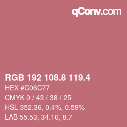 カラーコード: RGB 192 108.8 119.4 | qconv.com