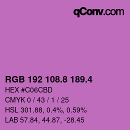 カラーコード: RGB 192 108.8 189.4 | qconv.com