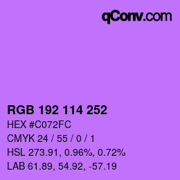 Color code: RGB 192 114 252 | qconv.com