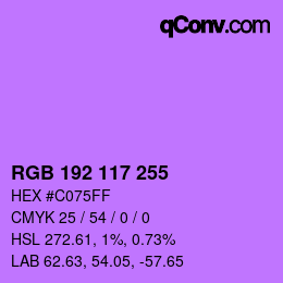 Color code: RGB 192 117 255 | qconv.com