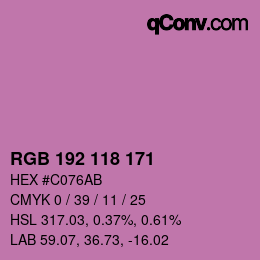 カラーコード: RGB 192 118 171 | qconv.com