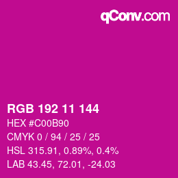 Color code: RGB 192 11 144 | qconv.com