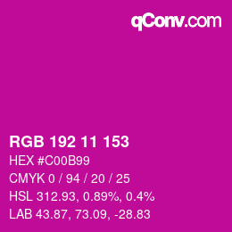Color code: RGB 192 11 153 | qconv.com