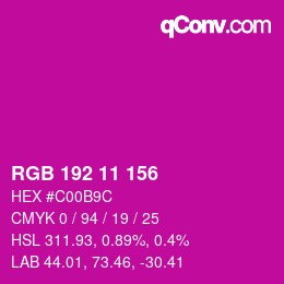 Color code: RGB 192 11 156 | qconv.com