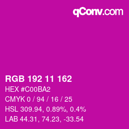 Color code: RGB 192 11 162 | qconv.com