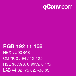 カラーコード: RGB 192 11 168 | qconv.com