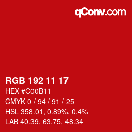 Color code: RGB 192 11 17 | qconv.com