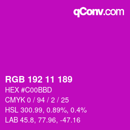 Color code: RGB 192 11 189 | qconv.com