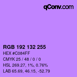 Color code: RGB 192 132 255 | qconv.com