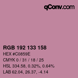 Code couleur: RGB 192 133 158 | qconv.com