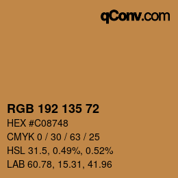 Color code: RGB 192 135 72 | qconv.com
