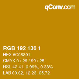 Color code: RGB 192 136 1 | qconv.com