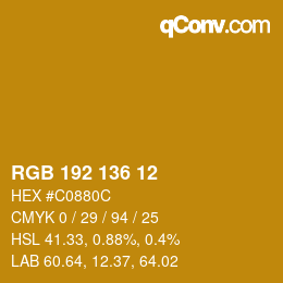 Color code: RGB 192 136 12 | qconv.com