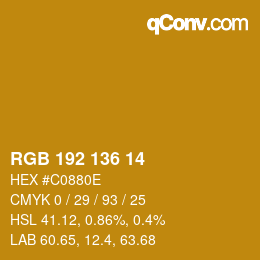 Color code: RGB 192 136 14 | qconv.com