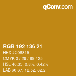 Color code: RGB 192 136 21 | qconv.com