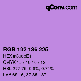 Color code: RGB 192 136 225 | qconv.com