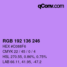 Color code: RGB 192 136 246 | qconv.com