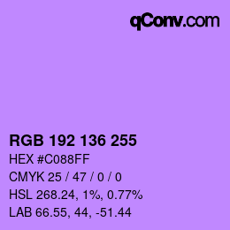 Color code: RGB 192 136 255 | qconv.com