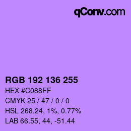 カラーコード: RGB 192 136 255 | qconv.com