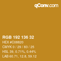 Color code: RGB 192 136 32 | qconv.com