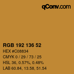 Color code: RGB 192 136 52 | qconv.com