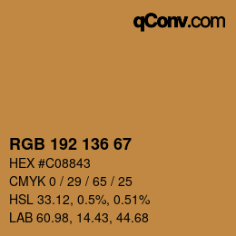 Color code: RGB 192 136 67 | qconv.com