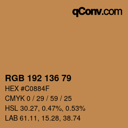 Color code: RGB 192 136 79 | qconv.com