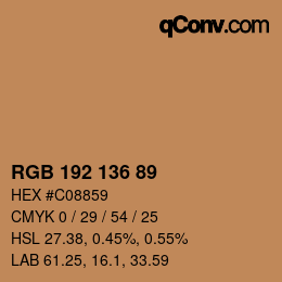 Color code: RGB 192 136 89 | qconv.com
