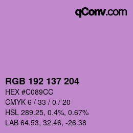 Color code: RGB 192 137 204 | qconv.com