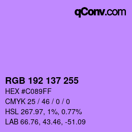 Color code: RGB 192 137 255 | qconv.com