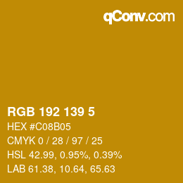 カラーコード: RGB 192 139 5 | qconv.com