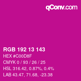 颜色代码: RGB 192 13 143 | qconv.com