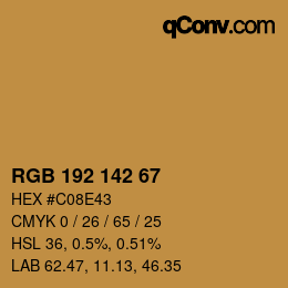 Color code: RGB 192 142 67 | qconv.com