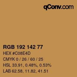 Color code: RGB 192 142 77 | qconv.com