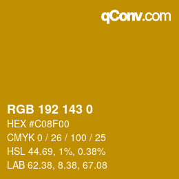 Color code: RGB 192 143 0 | qconv.com