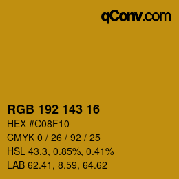 Color code: RGB 192 143 16 | qconv.com