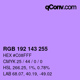 Color code: RGB 192 143 255 | qconv.com