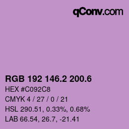 カラーコード: RGB 192 146.2 200.6 | qconv.com