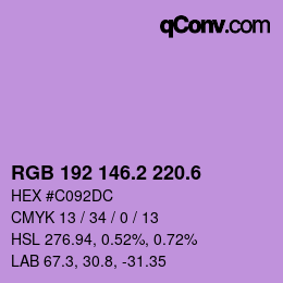 カラーコード: RGB 192 146.2 220.6 | qconv.com