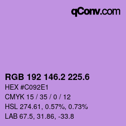 カラーコード: RGB 192 146.2 225.6 | qconv.com