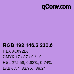 カラーコード: RGB 192 146.2 230.6 | qconv.com