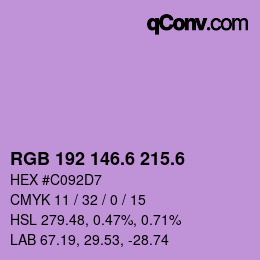 カラーコード: RGB 192 146.6 215.6 | qconv.com