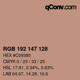 Color code: RGB 192 147 128 | qconv.com