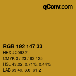 Color code: RGB 192 147 33 | qconv.com