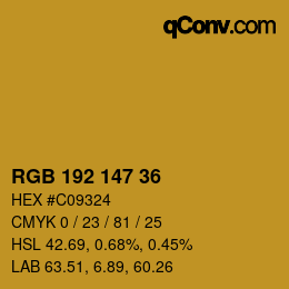 Color code: RGB 192 147 36 | qconv.com