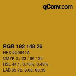 Color code: RGB 192 148 26 | qconv.com